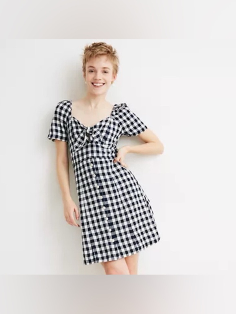 Madewell Blue & White Gingham Tie-Front Mini Dress